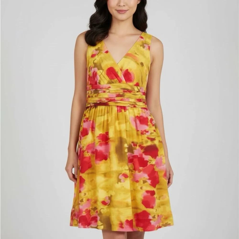 Vibrant Floral Yellow/Green and Pink Women's Sleeves Dress Eliza J Size 10